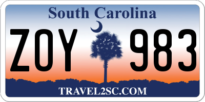 SC license plate ZOY983