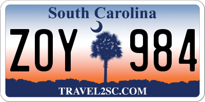 SC license plate ZOY984