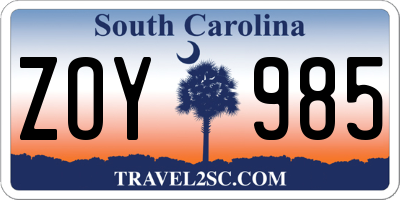 SC license plate ZOY985