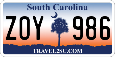 SC license plate ZOY986
