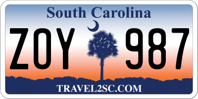 SC license plate ZOY987