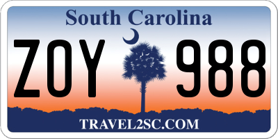SC license plate ZOY988