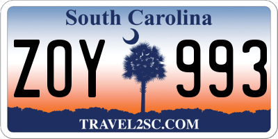 SC license plate ZOY993