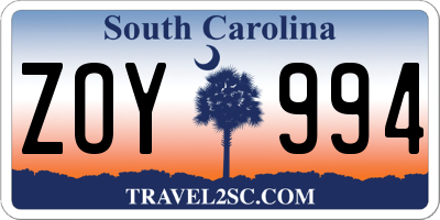 SC license plate ZOY994