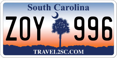 SC license plate ZOY996