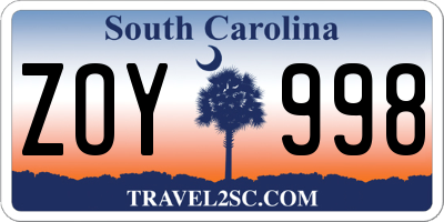 SC license plate ZOY998