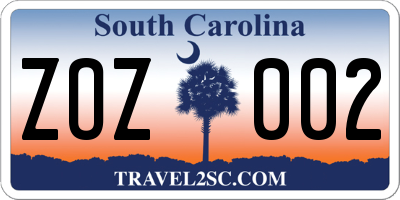 SC license plate ZOZ002