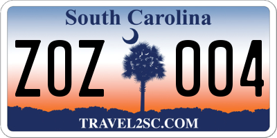 SC license plate ZOZ004