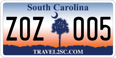 SC license plate ZOZ005