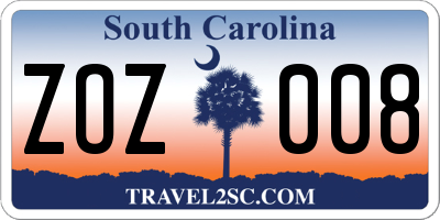 SC license plate ZOZ008