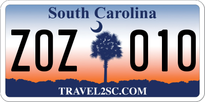 SC license plate ZOZ010