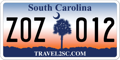 SC license plate ZOZ012
