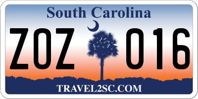 SC license plate ZOZ016