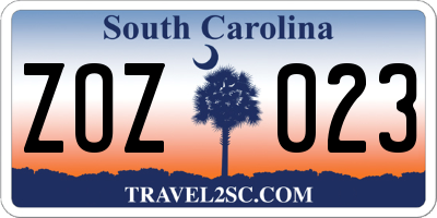 SC license plate ZOZ023