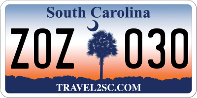 SC license plate ZOZ030