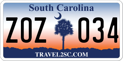 SC license plate ZOZ034