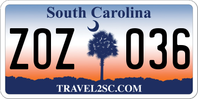 SC license plate ZOZ036