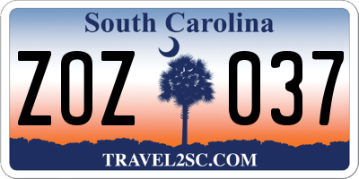 SC license plate ZOZ037