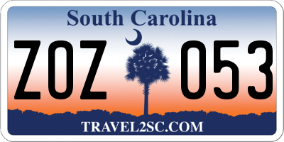 SC license plate ZOZ053