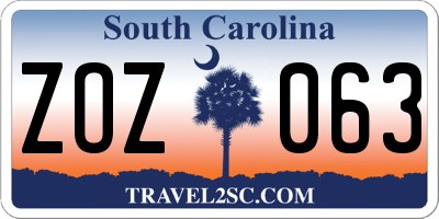 SC license plate ZOZ063