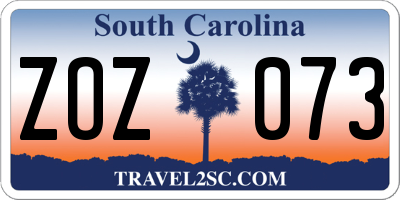 SC license plate ZOZ073