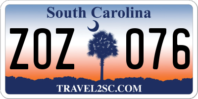 SC license plate ZOZ076