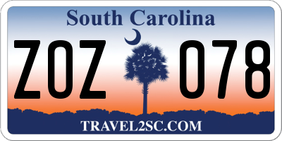 SC license plate ZOZ078