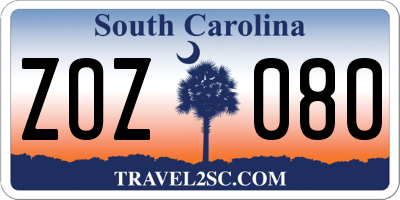 SC license plate ZOZ080