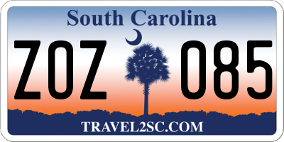 SC license plate ZOZ085
