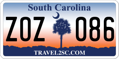 SC license plate ZOZ086
