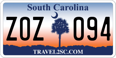 SC license plate ZOZ094