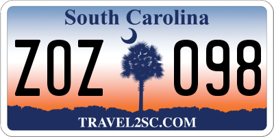 SC license plate ZOZ098