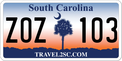 SC license plate ZOZ103