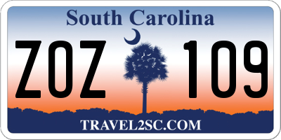 SC license plate ZOZ109