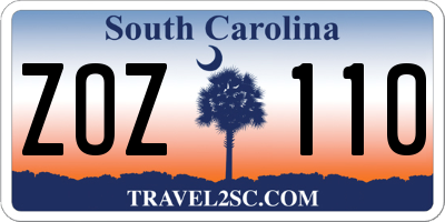 SC license plate ZOZ110