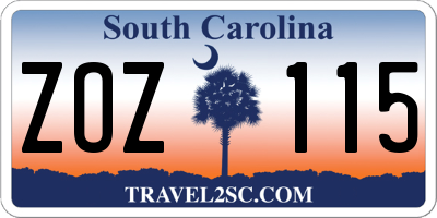 SC license plate ZOZ115