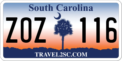 SC license plate ZOZ116