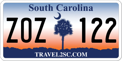SC license plate ZOZ122
