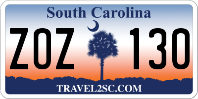 SC license plate ZOZ130