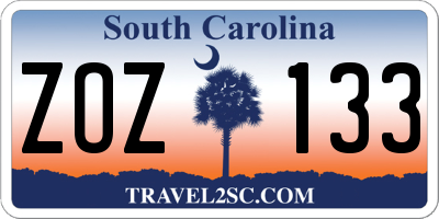 SC license plate ZOZ133
