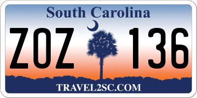 SC license plate ZOZ136