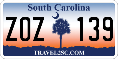 SC license plate ZOZ139