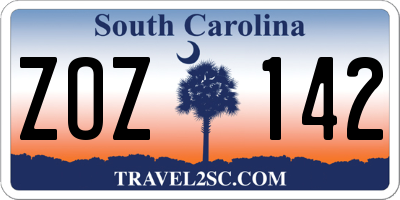 SC license plate ZOZ142