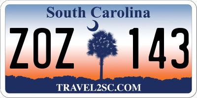 SC license plate ZOZ143