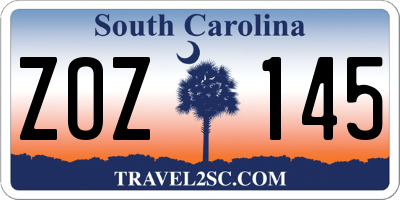 SC license plate ZOZ145