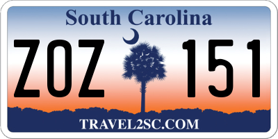 SC license plate ZOZ151