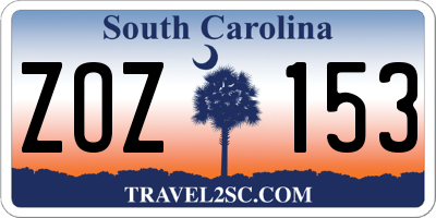 SC license plate ZOZ153