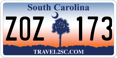 SC license plate ZOZ173