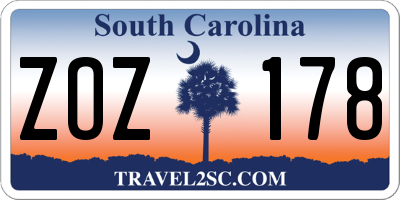 SC license plate ZOZ178
