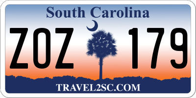 SC license plate ZOZ179